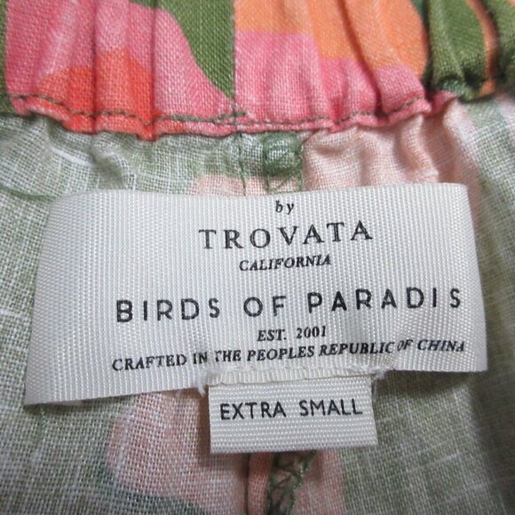 Trovata Birds of Paradise Willa Pants Women's Linen Pull On Floral Green XS 190 - Picture 3 of 14